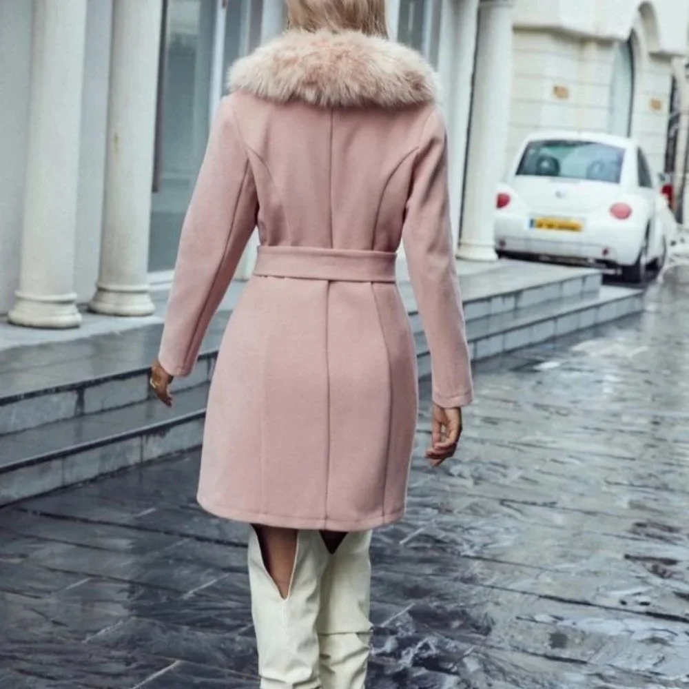 The Classic Fuax Fur Trimmed Trench Coat Pink - Picture 5 of 10